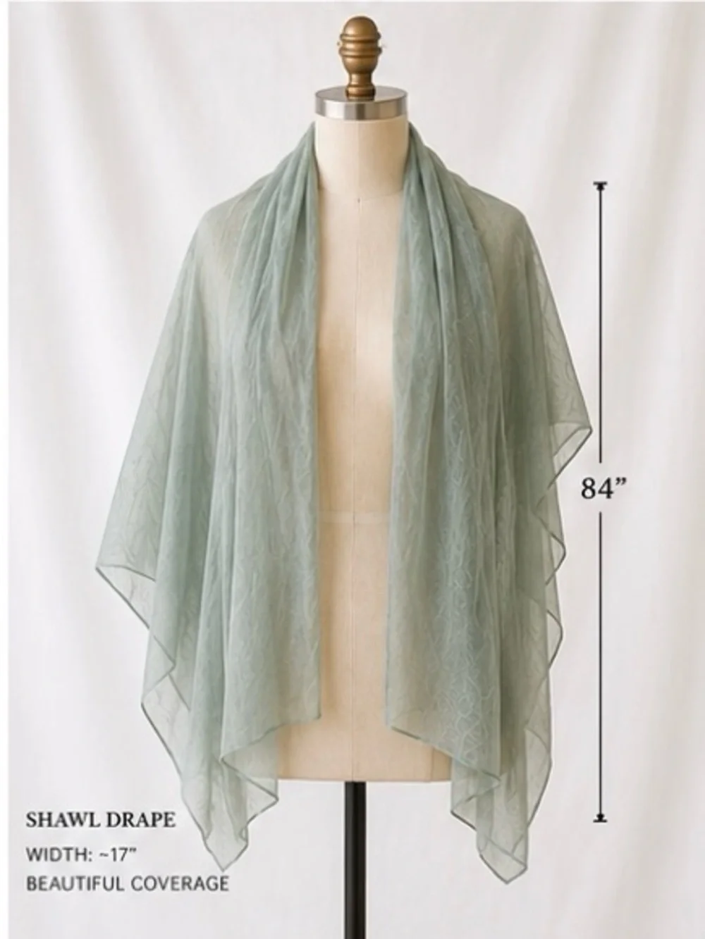 Carmen Marc Valvo 100% Silk Sage Green Chiffon Long Scarf Wrap Shawl 84”